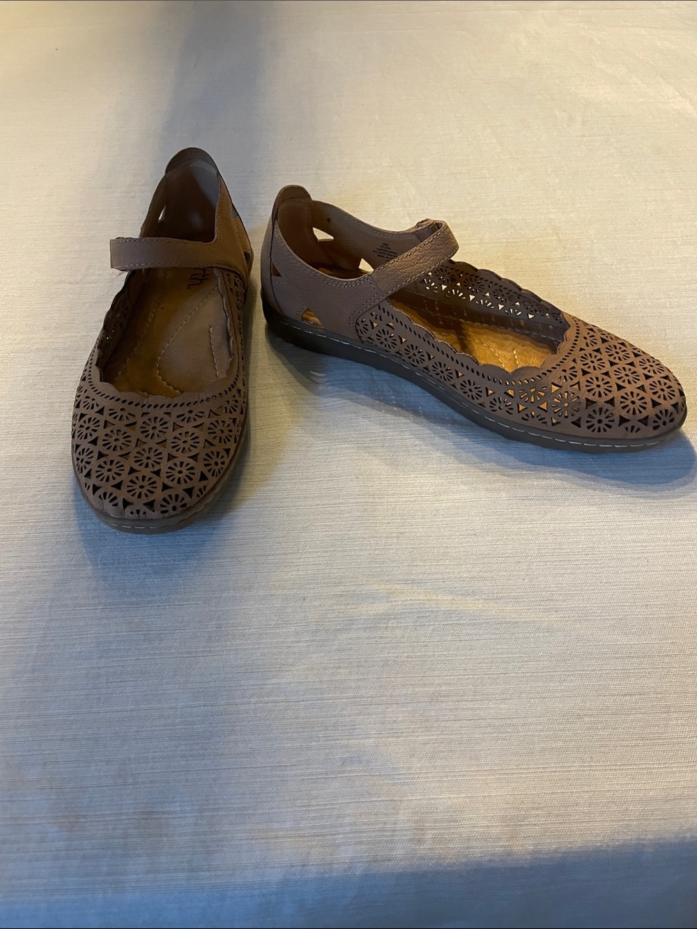 Earth Brown Laser-Cut Mary Jane Flats